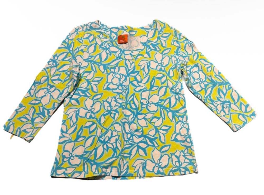 Hearts of Palm Graphic Floral Print 3/4 Sleeve Top, Sz L